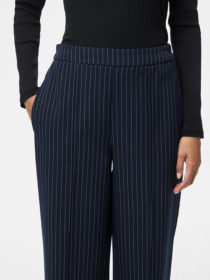 PIECES Damen Pcbozzy Hw Wide Striped Pants Noos Bc Hose, Blau