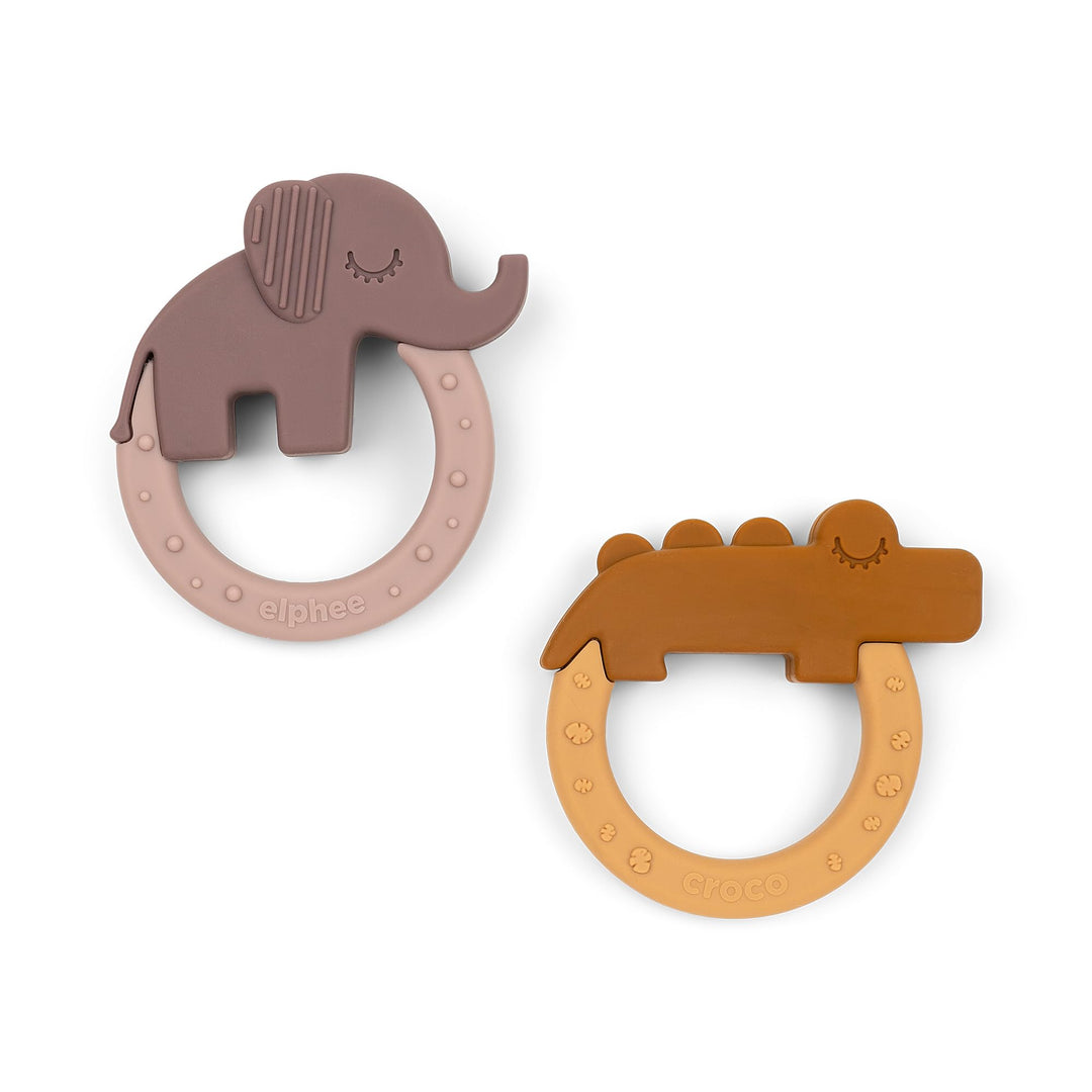 Done by Deer Beissring 2-er Pack Deer friends Senfgelb/Rosa - Baby beissspielzeug aus 100% Silikon i
