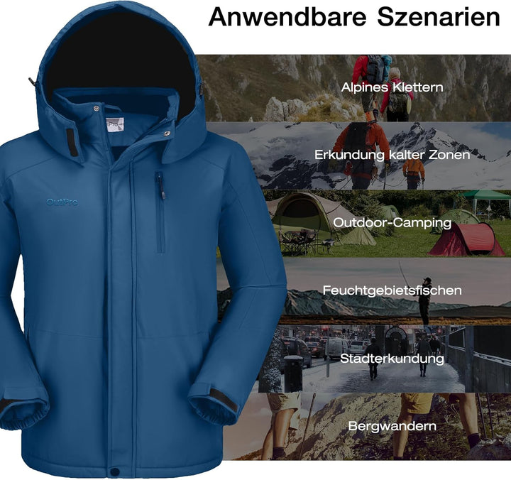 OutPro Herren Skijacke Vielseitige Winterjacke - Wasserdicht, winddicht,Perfekt für Outdoor-Aktivitä