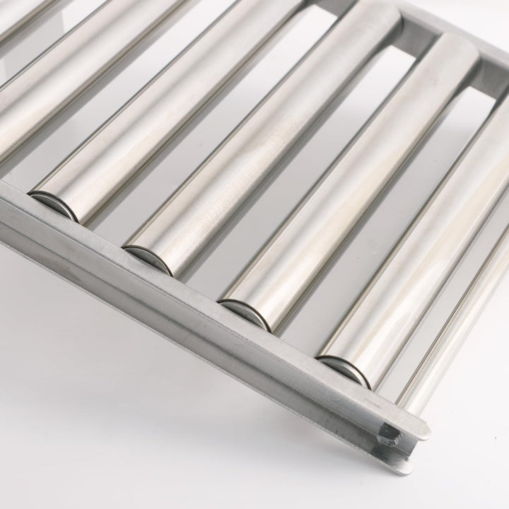 Edelstahl Hot Dog Roller für Grill + Metallspatel mit Langem Holzgriff, BBQ Wurstroller für Grill Pl
