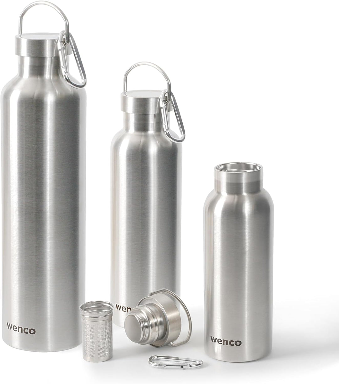 wenco Trinkflasche Edelstahl 0,75l / 750ml isoliert und auslaufsicher für kalte und heisse Getränke