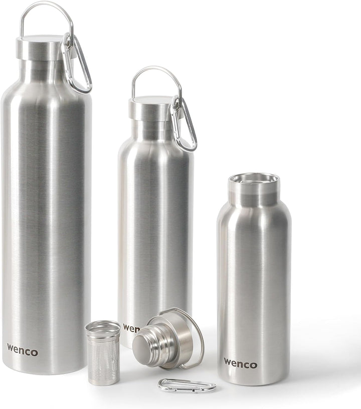 wenco Trinkflasche Edelstahl 0,75l / 750ml isoliert und auslaufsicher für kalte und heisse Getränke
