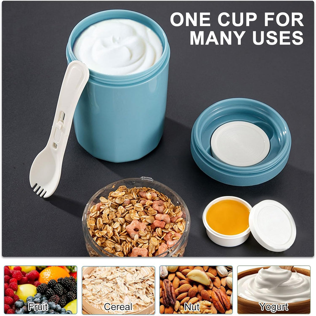 Bocguy 2 Stück Müslibecher To Go, 770ML Joghurt To Go Becher, PP-Material Porridge Becher Tragbar, 3