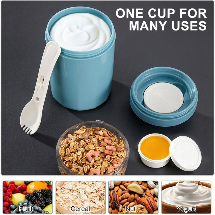 Bocguy 2 Stück Müslibecher To Go, 770ML Joghurt To Go Becher, PP-Material Porridge Becher Tragbar, 3