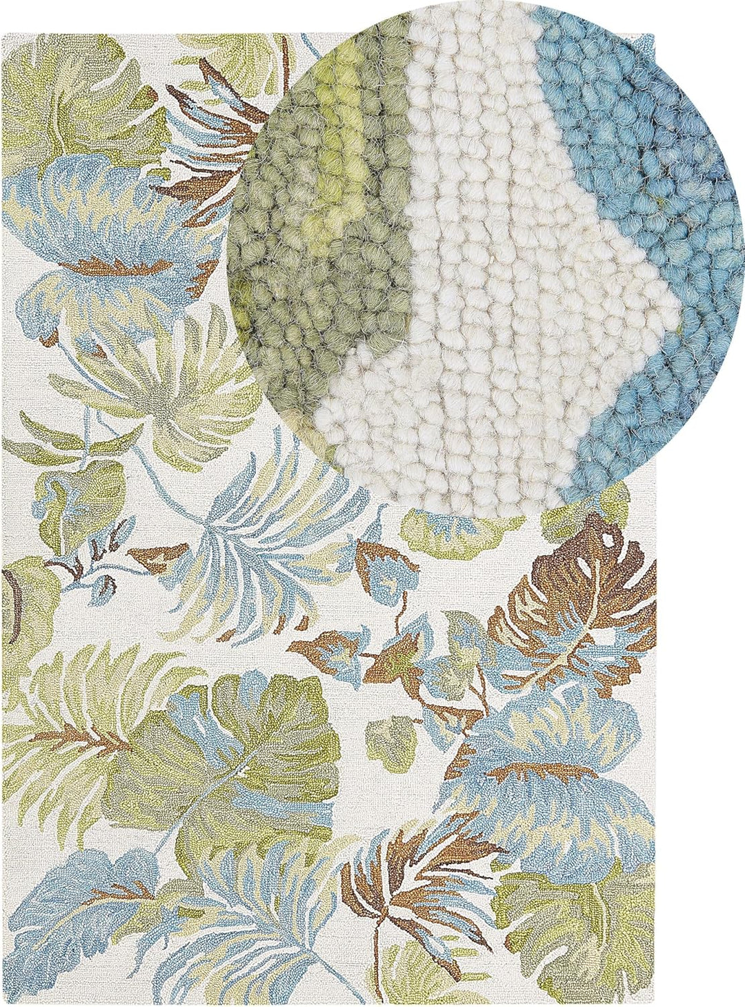 Teppich Wolle bunt Blattmuster 140 x 200 cm handgetuftet Boho Rustikal Kinik