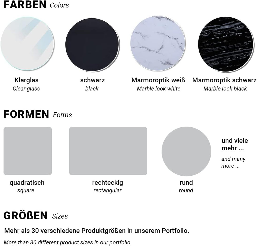 CasaXXl Glasplatte für Kaminofen und Tischplatte in Ø70cm Marmor Optik, Schutzplatte mit 6mm ESG Sic