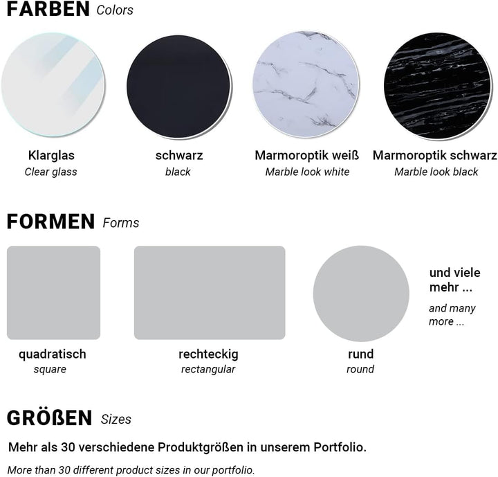 CasaXXl Glasplatte für Kaminofen und Tischplatte in Ø70cm Marmor Optik, Schutzplatte mit 6mm ESG Sic
