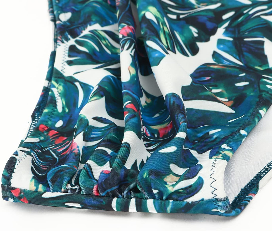 RXRXCOCO Damen Wickel Push Up Bikini Oberteil Bauchweg High Waist Bikini Set Bademode M Blau Geblümt