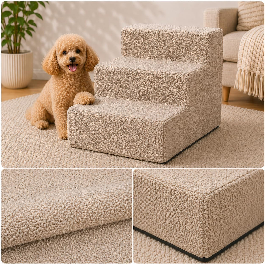 Muralo Hundetreppe 3 Stufen 30 cm, rutschfest, Wasserabweisend - Beige | Haustiertreppe für Kleine H