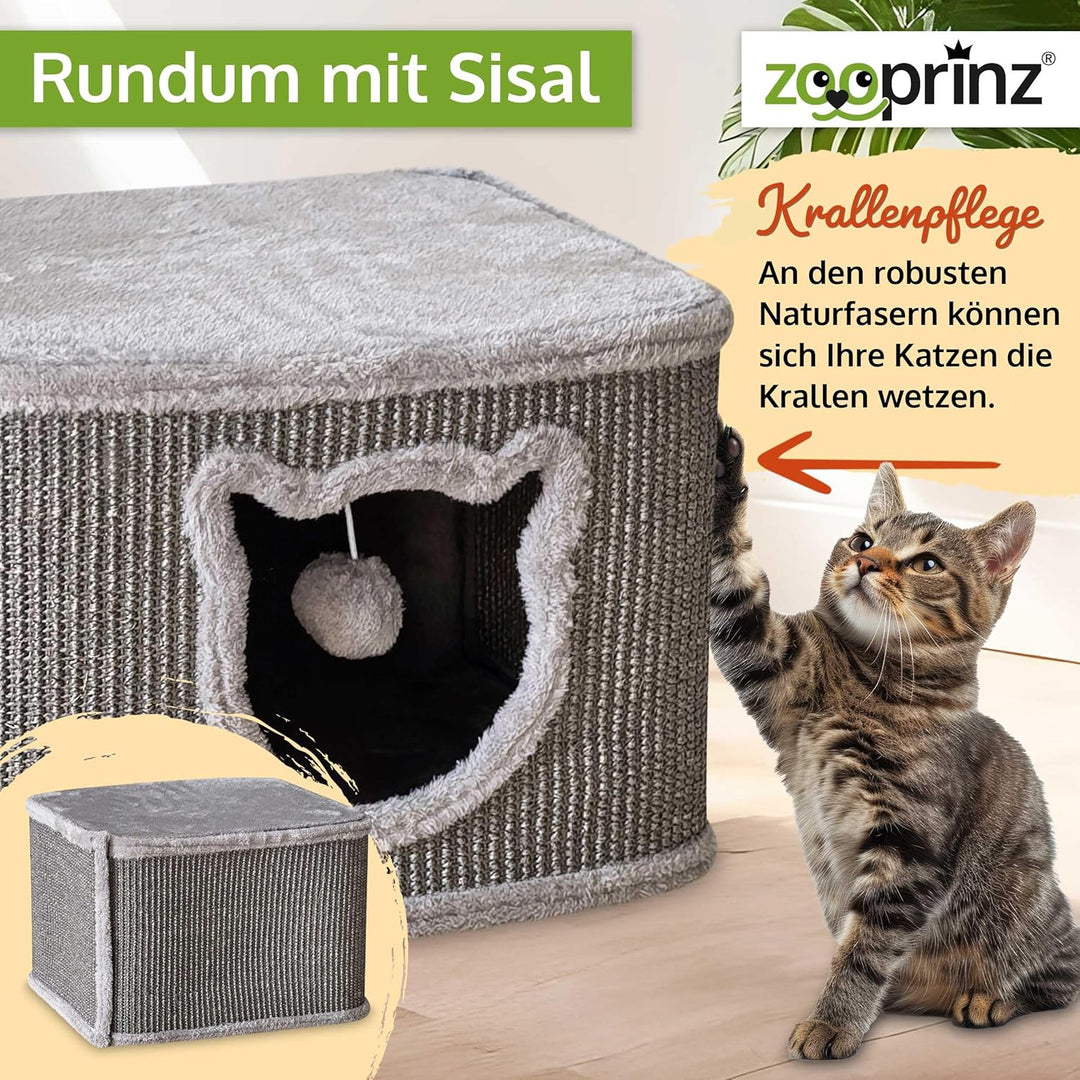 zooprinz Premium Katzenhaus – Katzenkorb für Katze – mit dicken Sisal Wänden an der Katzenbox – Höhl