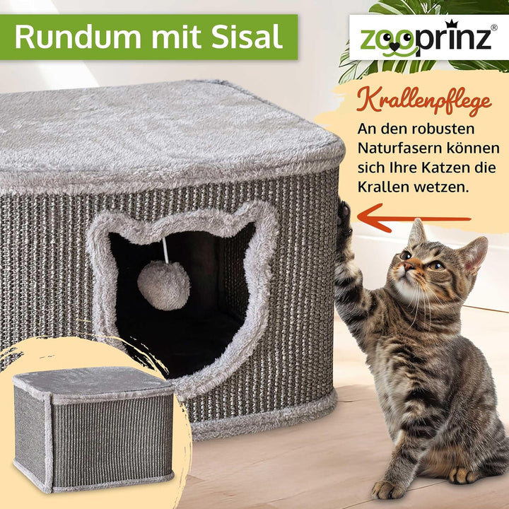 zooprinz Premium Katzenhaus – Katzenkorb für Katze – mit dicken Sisal Wänden an der Katzenbox – Höhl