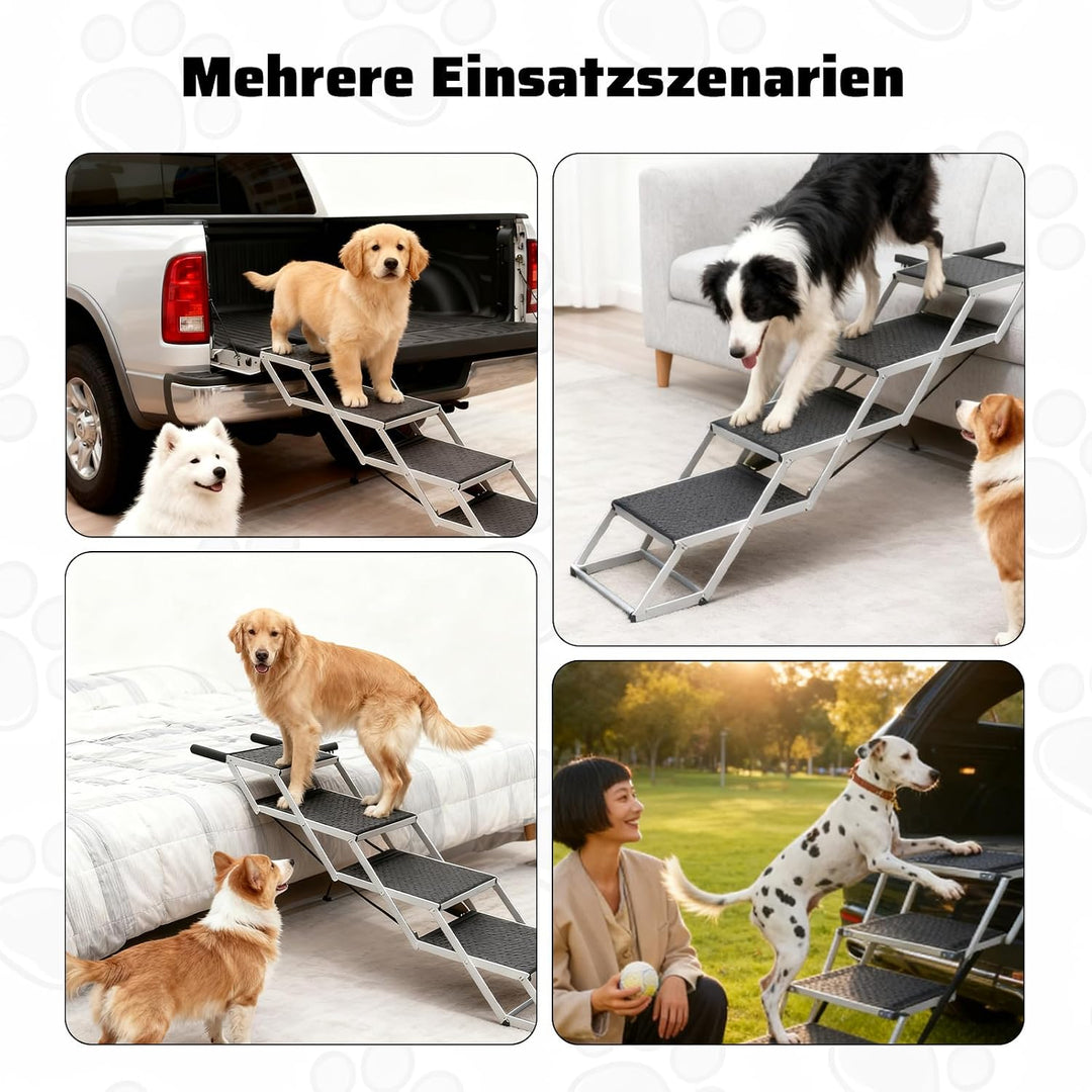 Storystore Hundetreppe Auto, 4 Stufen Hundetreppe Auto klappbar, Hunderampe Auto mit Rutschfester Ob