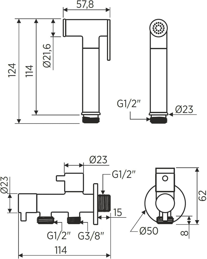 H. & H. IDROSPANIA TECHNIC, 70072 Idrospania, hygienisches Set mit einer Wasserdusche. Flexible INOX