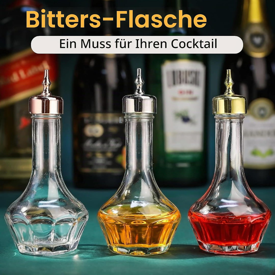 Suprobarware Bitters Bottle Set von 3 Glas-Bitter-Flaschen mit Armaturenbrett, 50 ml, ideal für Bark