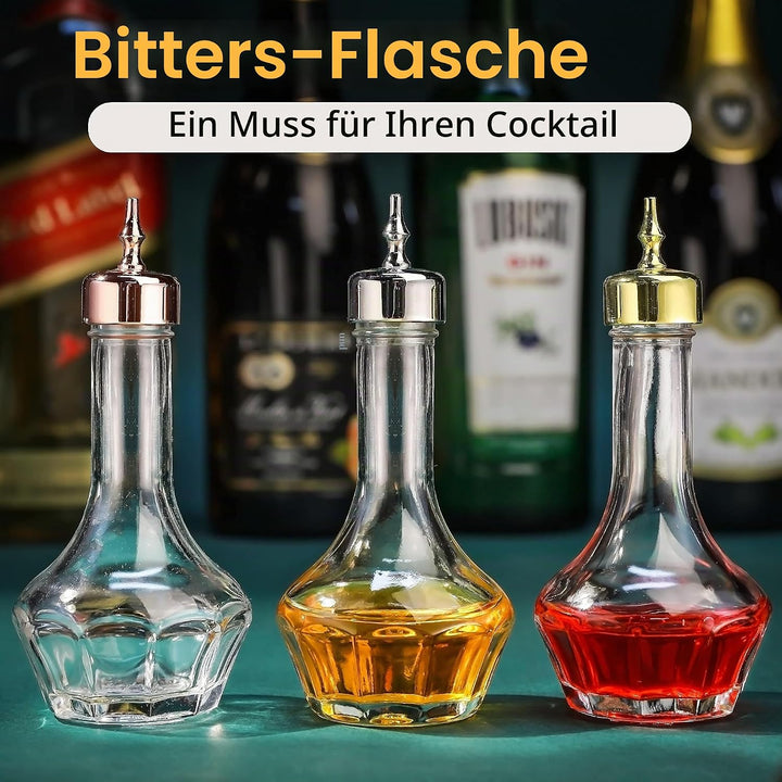 Suprobarware Bitters Bottle Set von 3 Glas-Bitter-Flaschen mit Armaturenbrett, 50 ml, ideal für Bark