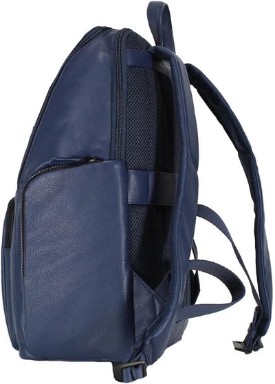 PIQUADRO Grosser Rucksack mit Lederärmeln, blau, 15