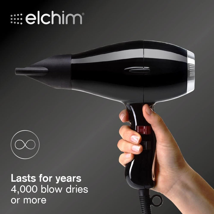Elchim 3900 Healthy Ionic Black & Silver | Professioneller, leiser, leichter und einfach zu handhabe