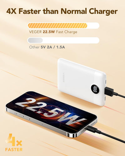 VEGER Power Bank Mini 22.5W, 10000mAh Powerbank Klein Aber Stark, Ultra Slim Leicht Externe Handyakk