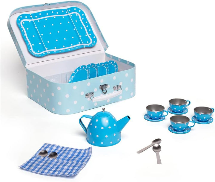 Bigjigs Toys Blau-weiss gepunktetes Teeservice