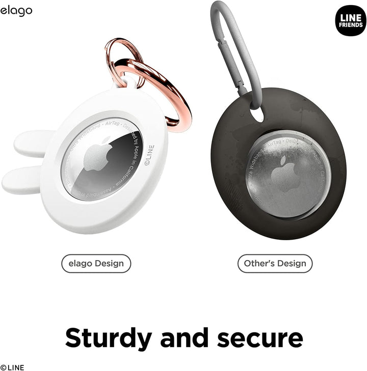 elago I LINE Friends Silikon Hülle Kompatibel met für Apple AirTag 2 &amp; 1 Gen - Voller Schutz, Inklus