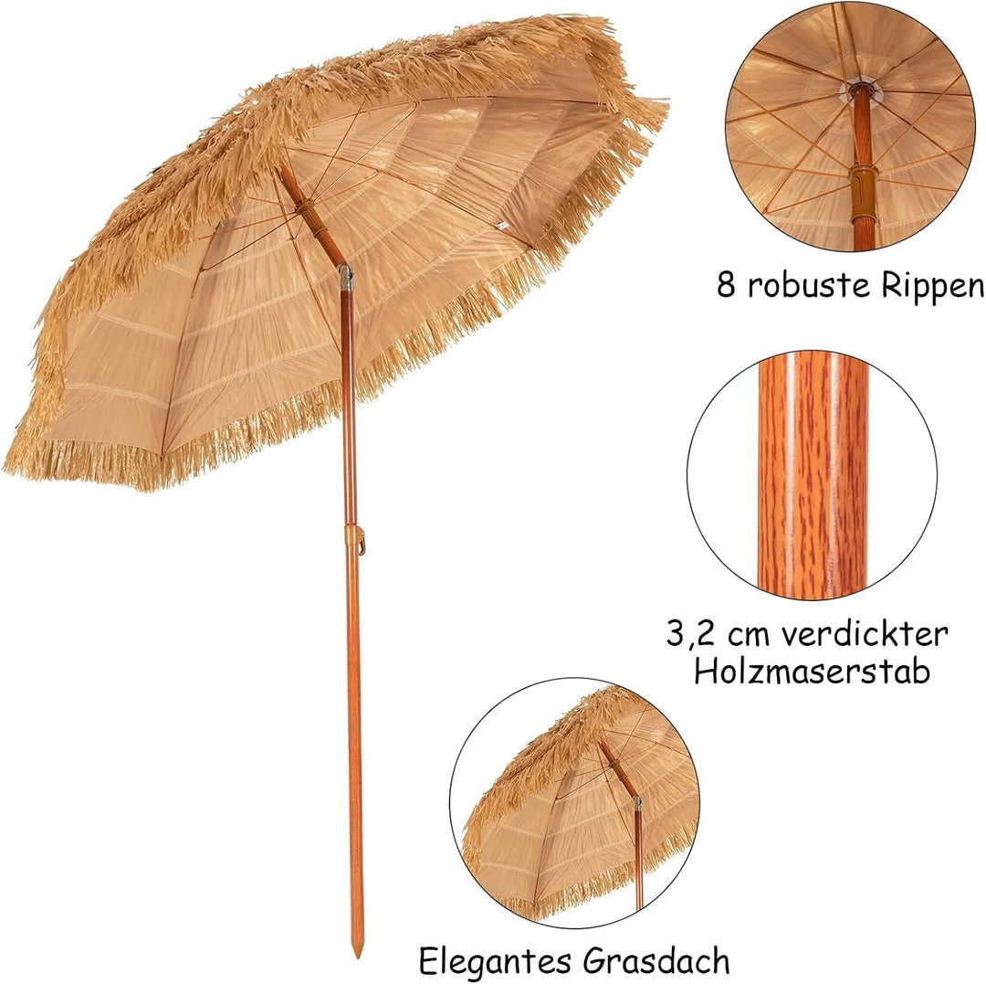 GOPLUS Sonnenschirm Hawaii, Ø 175 cm Sonnenschirm Stroh um 30° knickbar, Strandschirm mit PP-Stroh &amp;