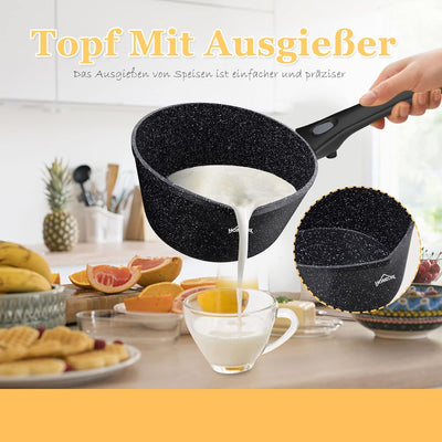 Milchtopf Induktion Homelux Topf mit Ausgiesser,Kochtopf Klein,Stielkasserolle 16cm 1.5L Kasserolle