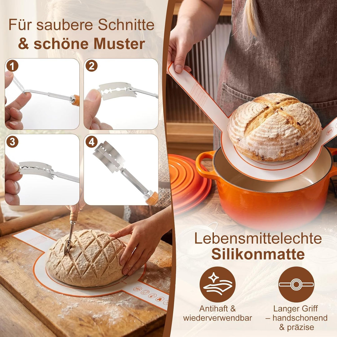 Sauerteig Starter Set, 2 Gärkörbchen aus Reinem Naturrattan(23cm Rund & 25cm Oval), Lebensmittelecht