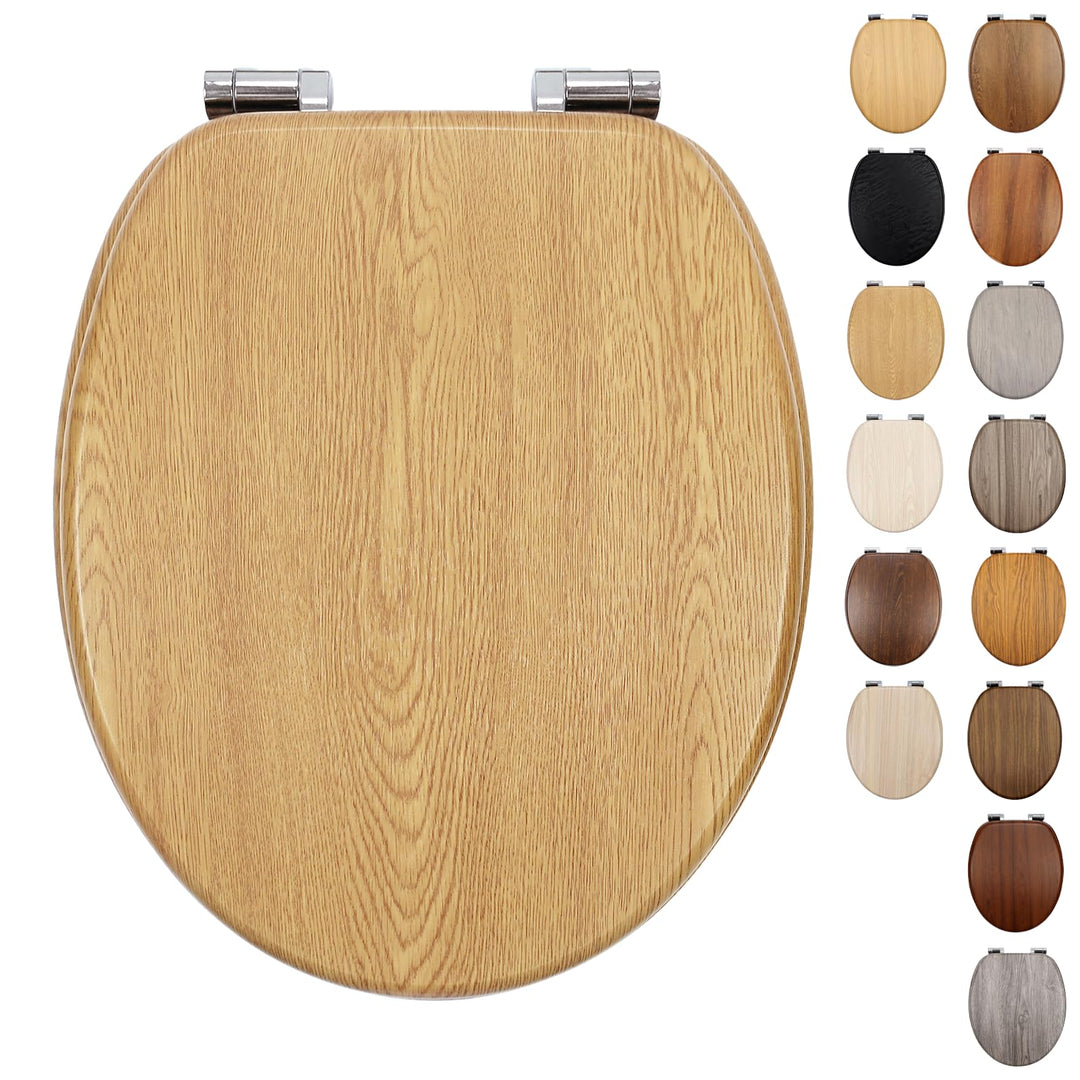 WC-Sitz mit Absenkautomatik, Toilettendeckel aus stabilem MDF-Holzkern, Verstellbare Scharniere aus
