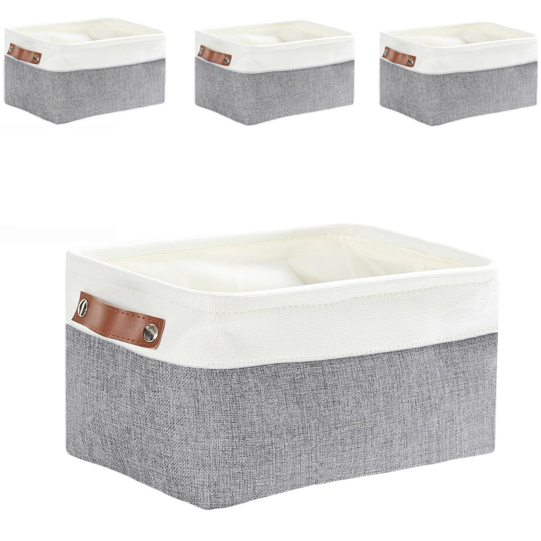Mangata 4 Stück Aufbewahrungskorb Stoff, Aufbewahrungsbox Schrank, Korb Aufbewahrung Stoff mit Leder