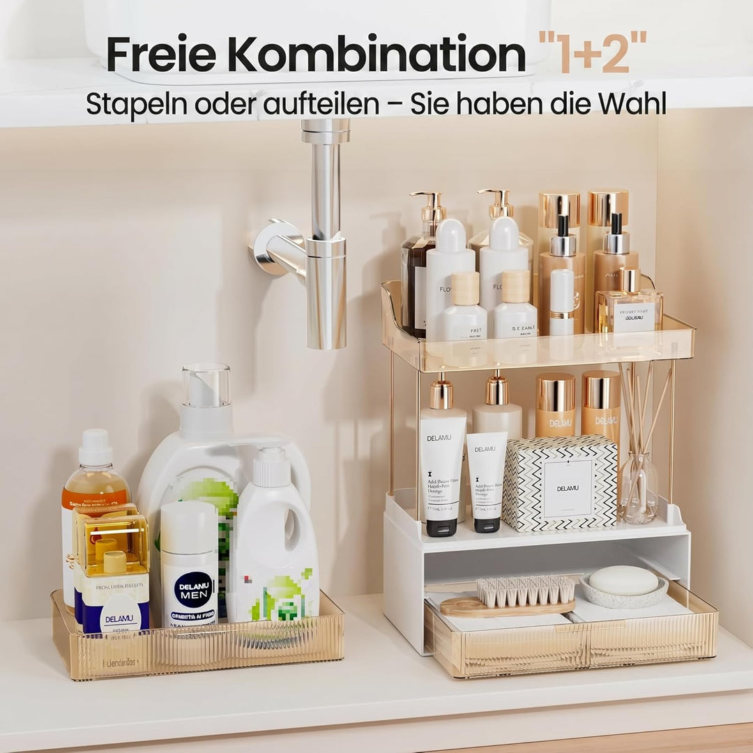 Delamu Make Up Organizer mit 2 Schubladen, 2 Etagen Kosmetik Organizer, Multifunktions Grösser Kosme