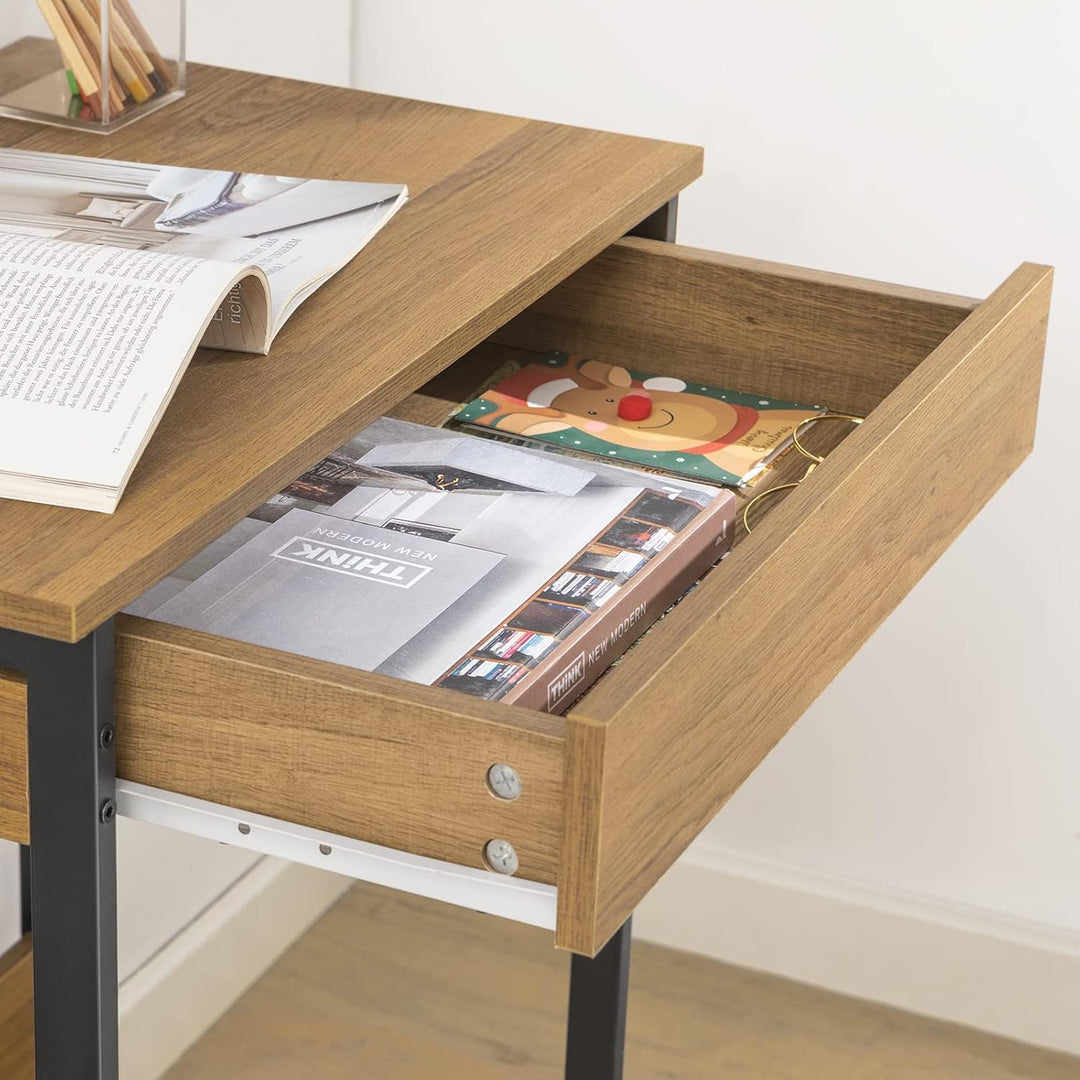 SoBuy FWT43-N Schreibtisch mit Einer Schublade und 2 Haken Tisch Computertisch Arbeitstisch Natur BH