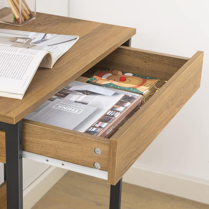 SoBuy FWT43-N Schreibtisch mit Einer Schublade und 2 Haken Tisch Computertisch Arbeitstisch Natur BH