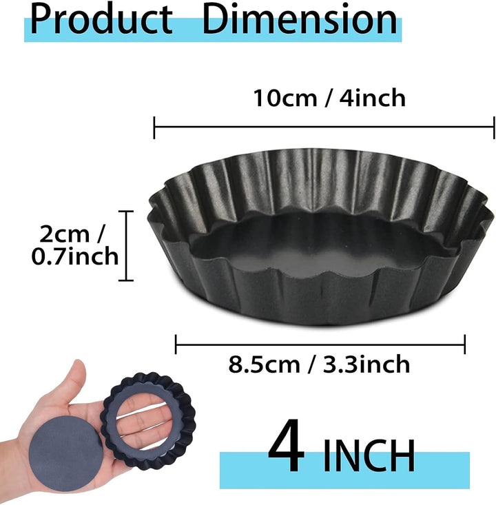 Highkit 10 Stück Tarteform mit Hebeboden, Antihaftbeschichtung Quicheform Klein 10 cm / 4 Zoll Rund