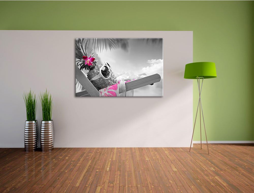 Ananas im Urlaub schwarz/weiss Format: 100x70 auf Leinwand, XXL riesige Bilder fertig gerahmt mit Ke