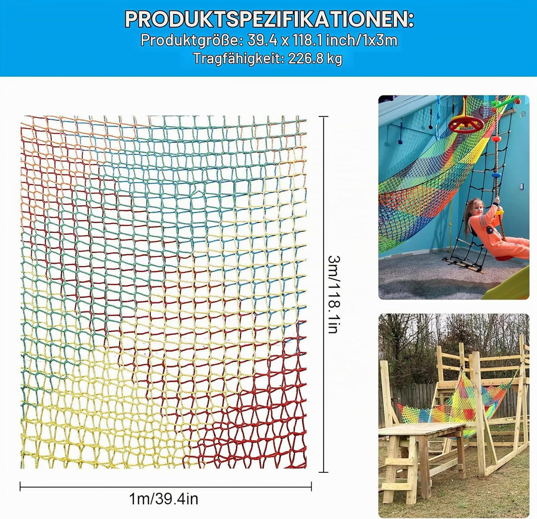 MENAYODA Kletternetz Spielplatz, Schwerlast Doppellagiges Schutznetz Kinder Klettergerüst Schaukel,