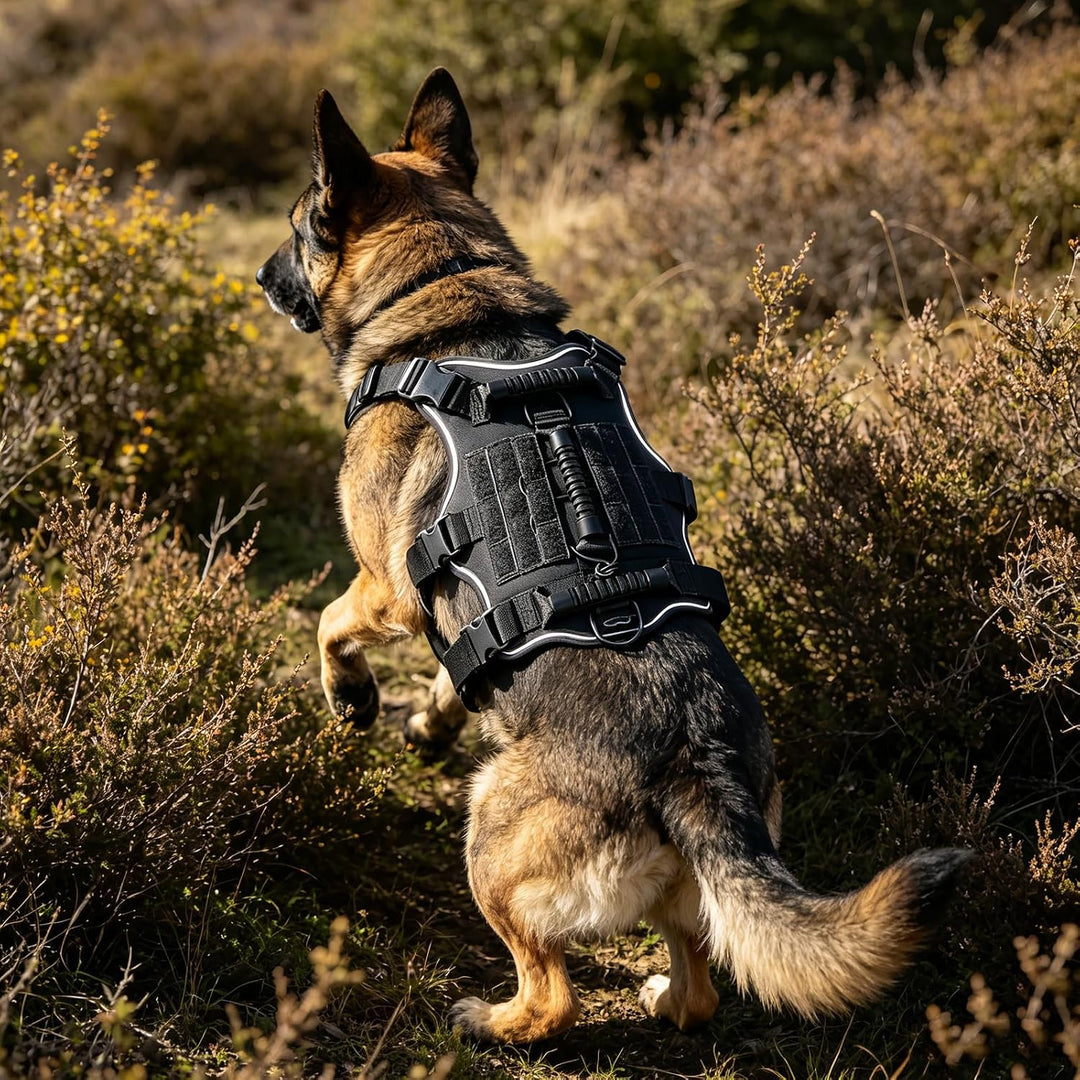 Taktisches Hundegeschirr Nylon reflektierend für grosse Hunde (Schwarz) | Robustes Hundegeschirr Aus