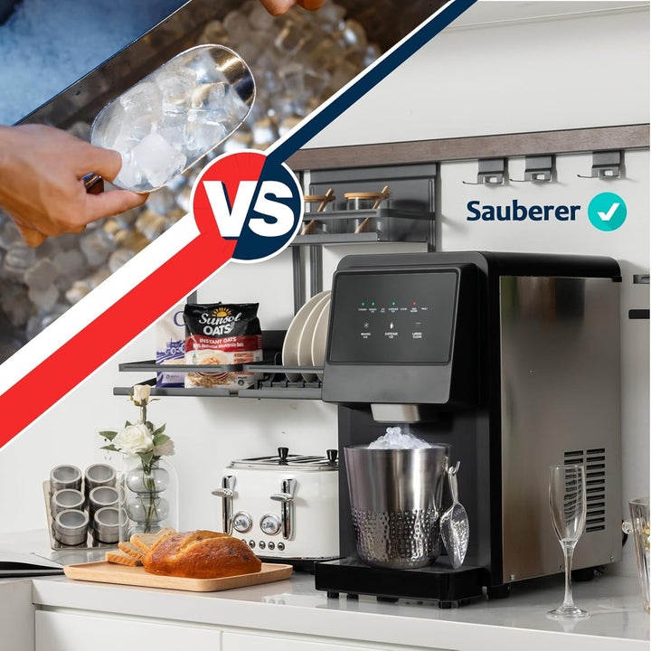 GOPLUS Eiswürfelmaschine mit Wasseranschluss, automatischer Eiswürfelbereiter mit Eisspender & Selbs