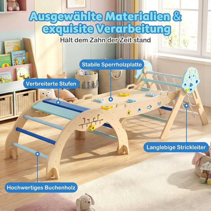 COSTWAY Klettergerüst Indoor 3er Set, klappabres Kletterdreieck mit Rutsche, Kletterbogen, Netz, ink
