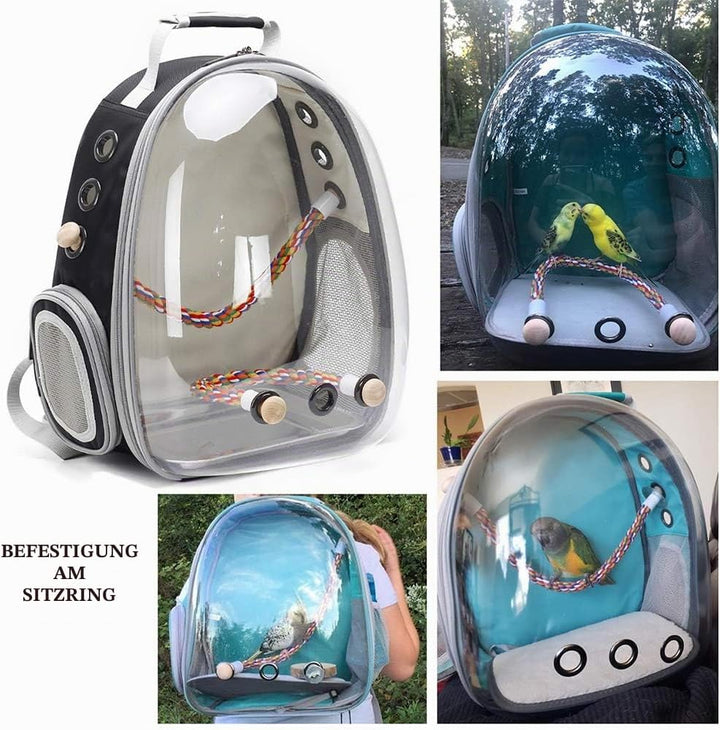 SOURCER Rucksack für Vögel, Bubble Bird Travel Carrier Rucksack mit Edelstahl-Tablett und Stehstange