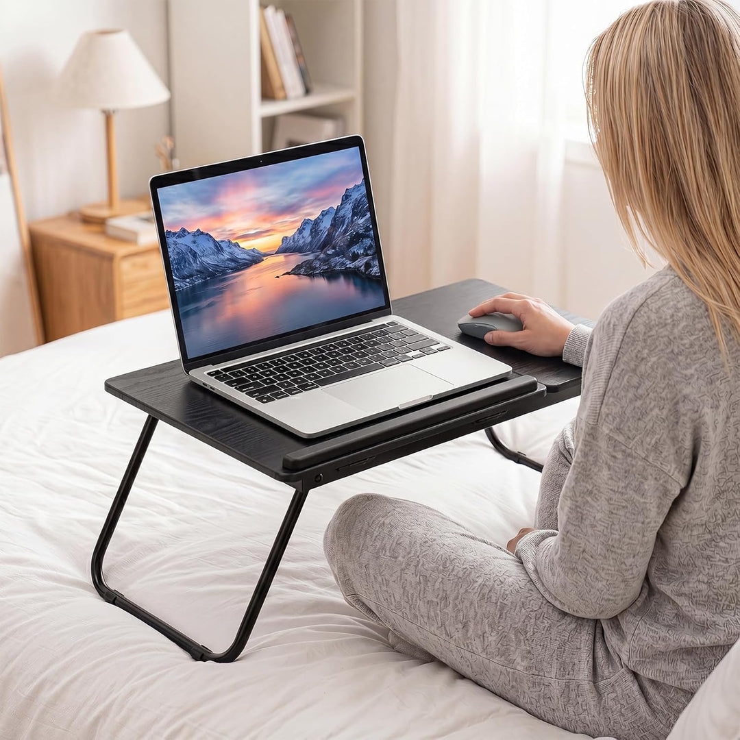 COSTWAY Laptoptisch klappbar, 4-Fach höhenverstellbar (Schwarz) | Betttisch Notebooktisch faltbar, B