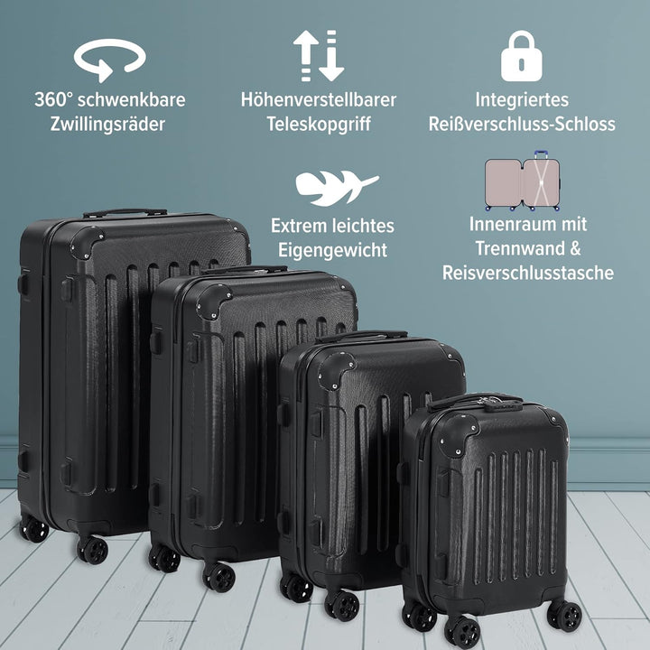 Arebos 4tlg. Hartschalenkofferset I ABS-Hartschale I Trolley Kofferset I Reisekoffer mit Teleskopgri