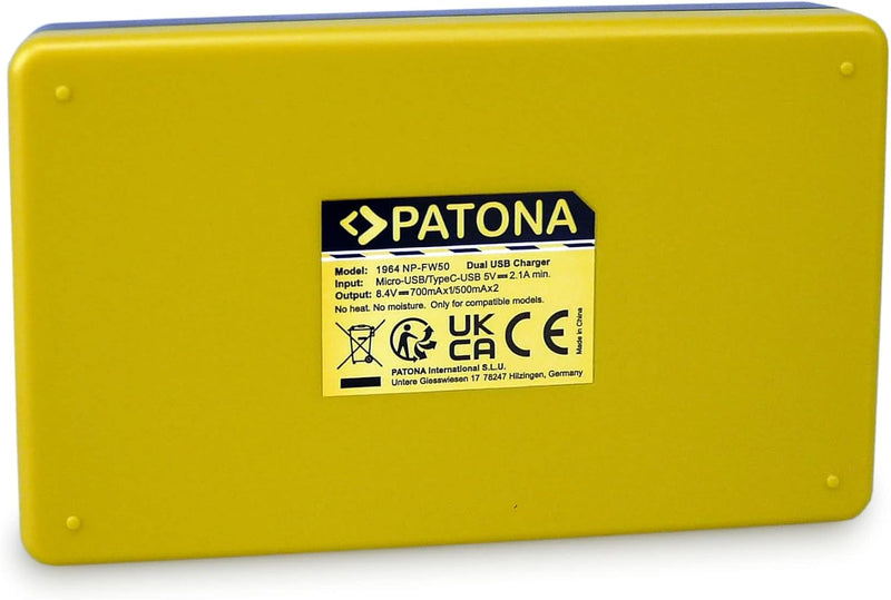 PATONA Premium NP-FW50 2X (1030mAh) - mit USB Dual Ladegerät 1964 - ZV-E10 - DSC RX10 - Alpha 6100 6