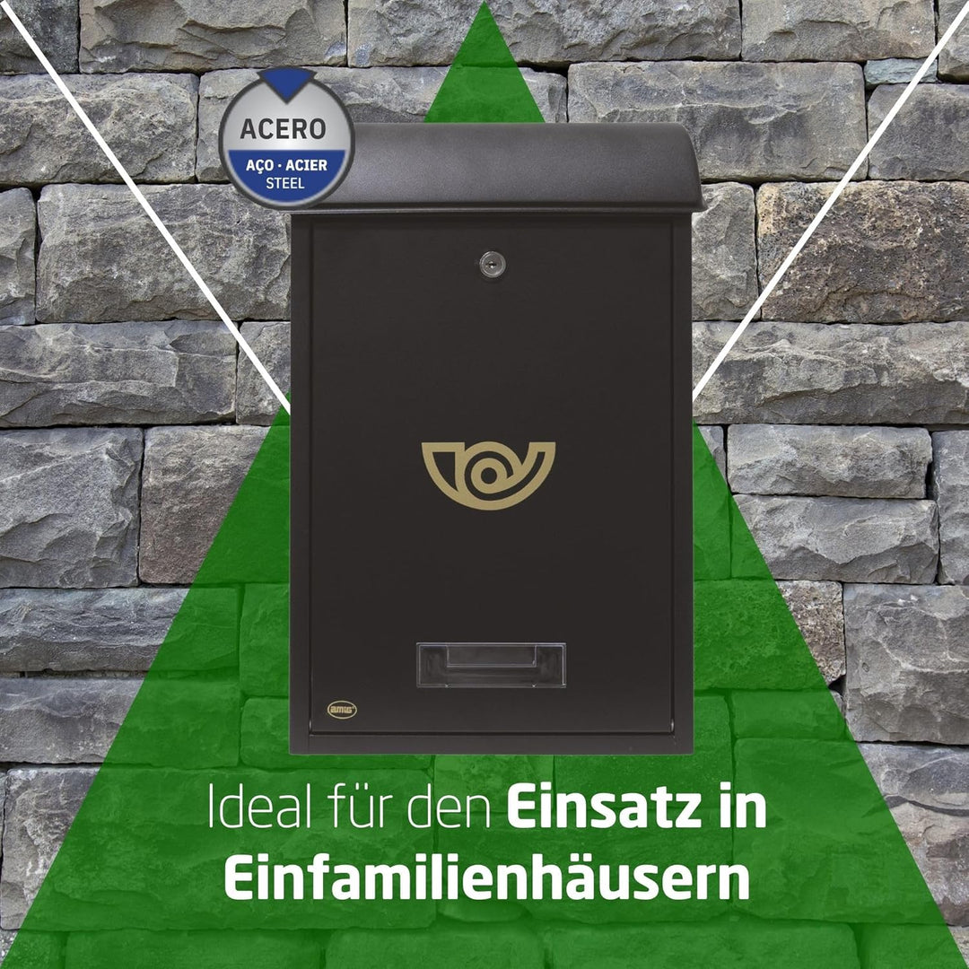 Amig - Aussenbriefkasten, Briefkasten für den Aussenbereich | Briefkasten für Wände, Mauern oder Tür