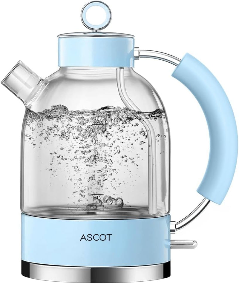 ASCOT Wasserkocher Glas, Elektrischer Wasserkocher Geschenke für Männer/Frauen/Familie 1,5L, Retro L
