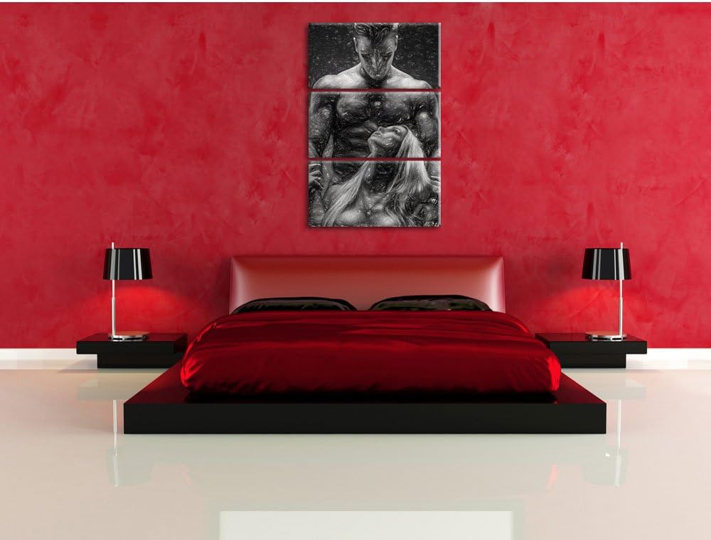 Pixxprint Sexy Frau mit tätowiertem Mann als Leinwandbild/Grösse: 3 Teilig (120x80) cm/Wandbild/Kuns