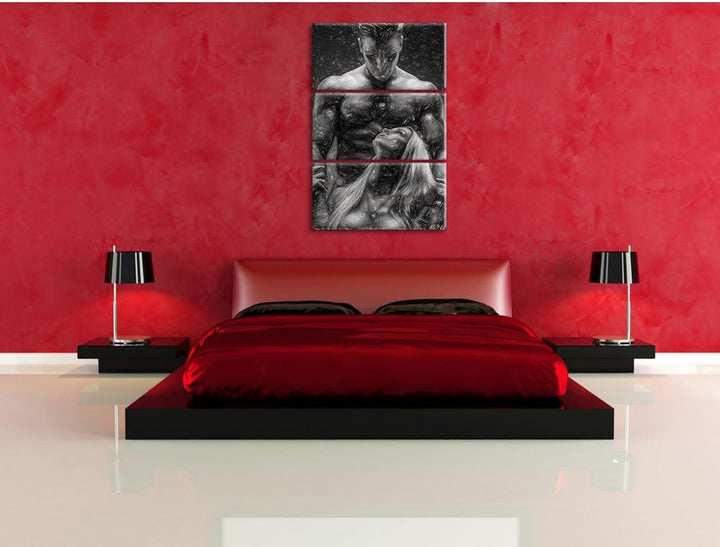 Pixxprint Sexy Frau mit tätowiertem Mann als Leinwandbild/Grösse: 3 Teilig (120x80) cm/Wandbild/Kuns