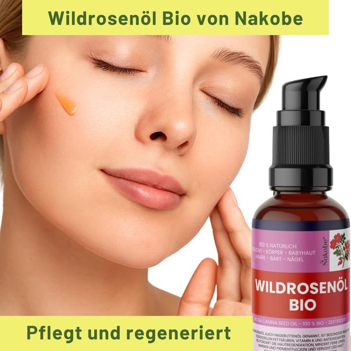 Wildrosenöl Bio 100ml – Kaltgepresst &amp; 100% naturrein – Rosa Canina – Pflegeöl in lichtgeschützter B