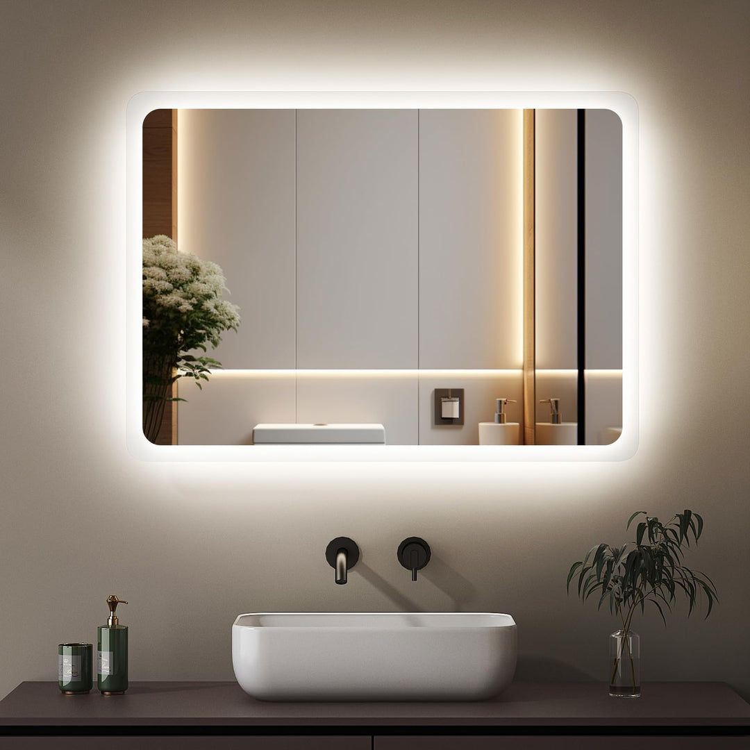 Boromal Badezimmerspiegel 40x60cm Wandschalter Badspiegel Vertikal und Horizontal Montage 6500K Kalt