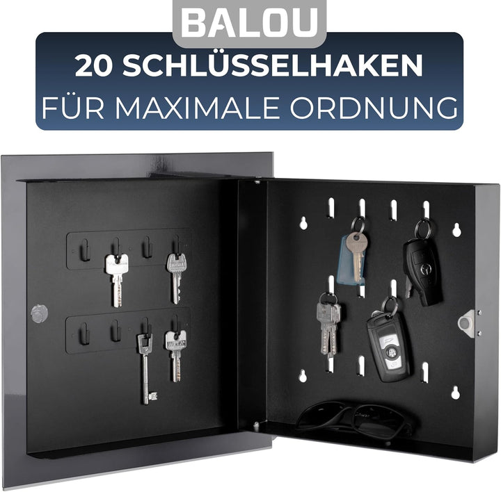 BALOU Schlüsselkasten modern mit Glas Magnettafel - Memoboard magnetisch mit 6 Magneten und Stift -