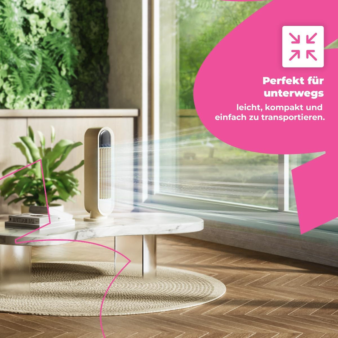 Spacetronik Tisch Turmventilator Klein 34cm Hoch, Leiser Tischventilator Turm mit Timer 1–8 Stunden,